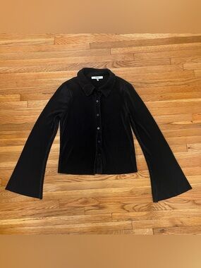 RO & DE Anthropologie Black Ribbed Button Down Blouse Size XS women
